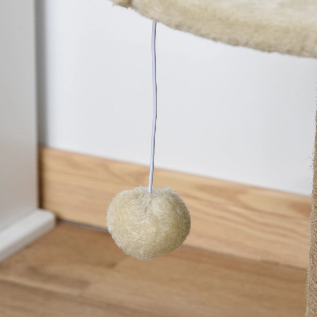 Albero Tiragraffi per Gatti con Lettino 40x40x49 cm Palo in Juta e Pallina Appesa Beige