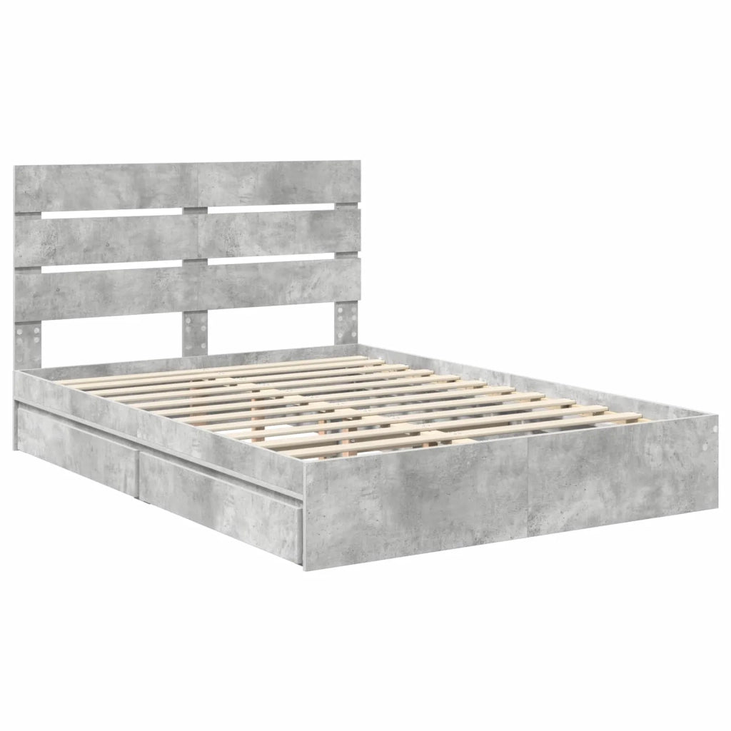 Letto con Contenitore con testiera Grigio cemento 150 x 200 cm