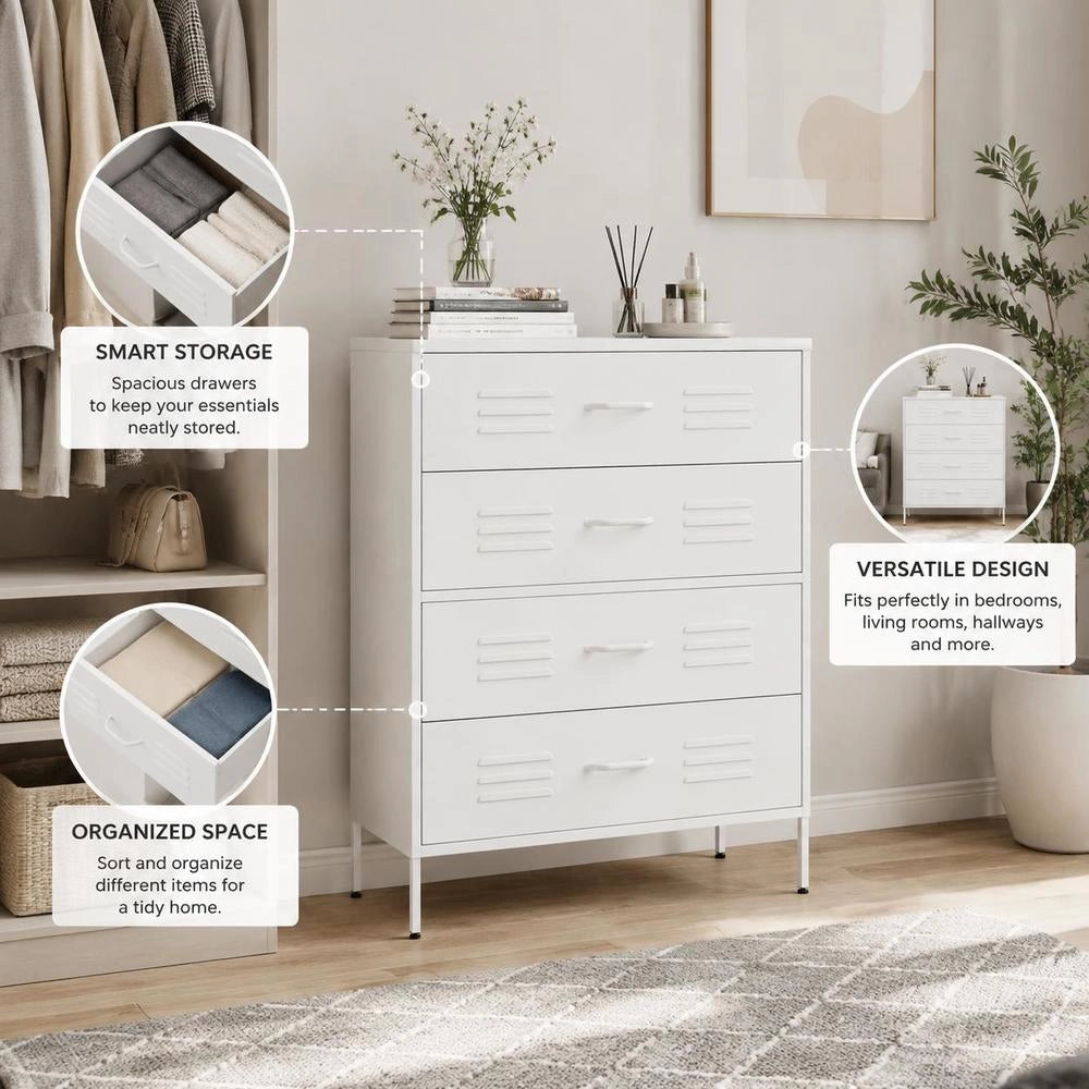 Chest Of Drawers, White, 80x35x101.5 Cm, Steel