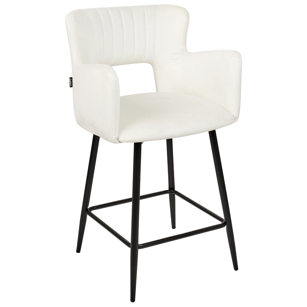 Set di 2 sgabelli da bar velluto bianco braccioli schienale intagliato gambe in metallo moderna industriale
