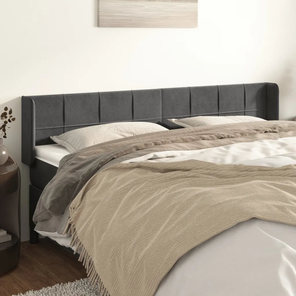 Testiera ad Orecchio-Testata con Orecchie Grigio Scuro 163x16x78/88 cm in Velluto 552898