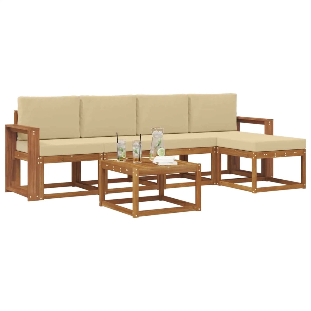 Set di divani da esterno con cuscino 6 pcs Naturale e Beige 3366296