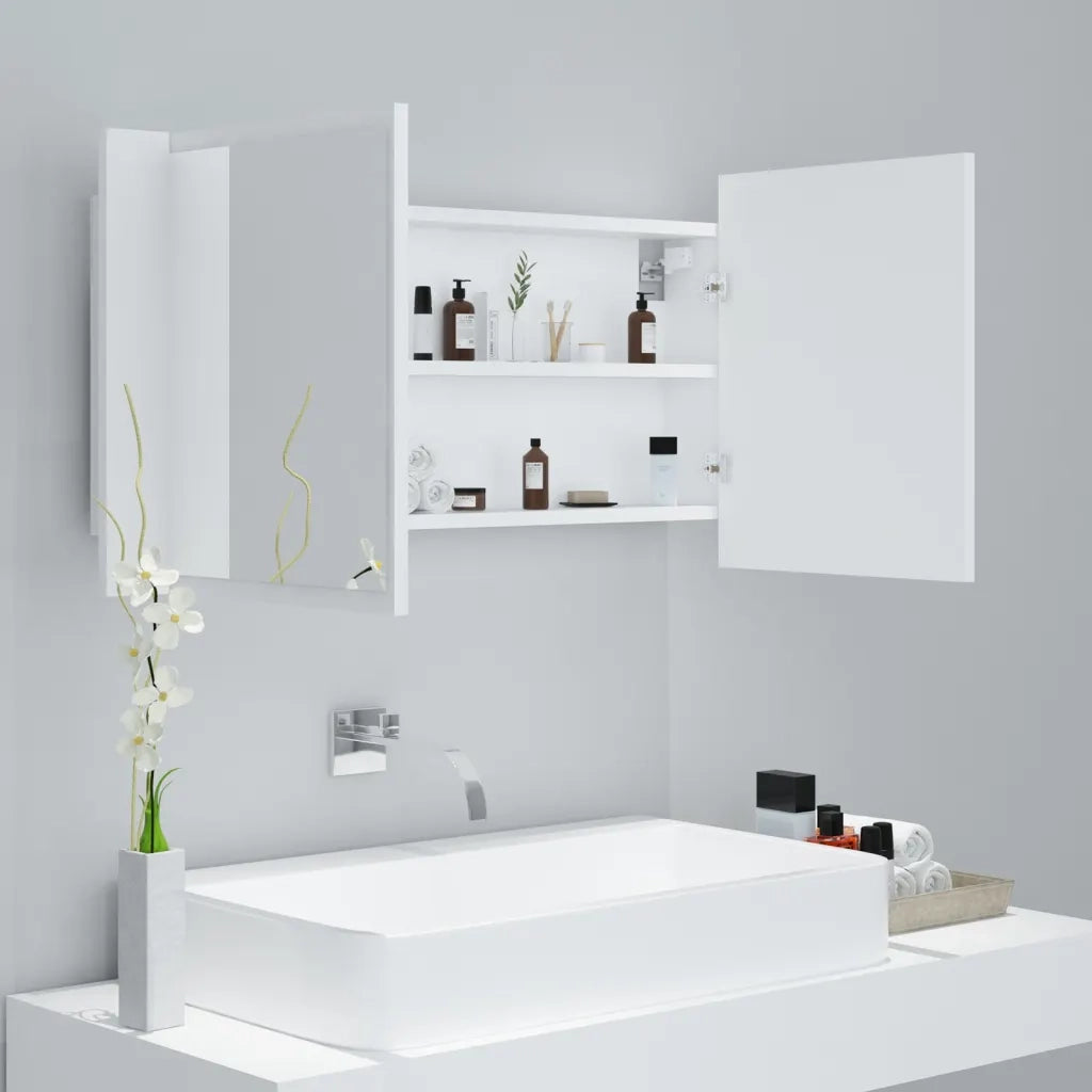 Armadietto a Specchio con Luci LED-Mobiletto a specchio Bianco 90x12x45 in Acrilico