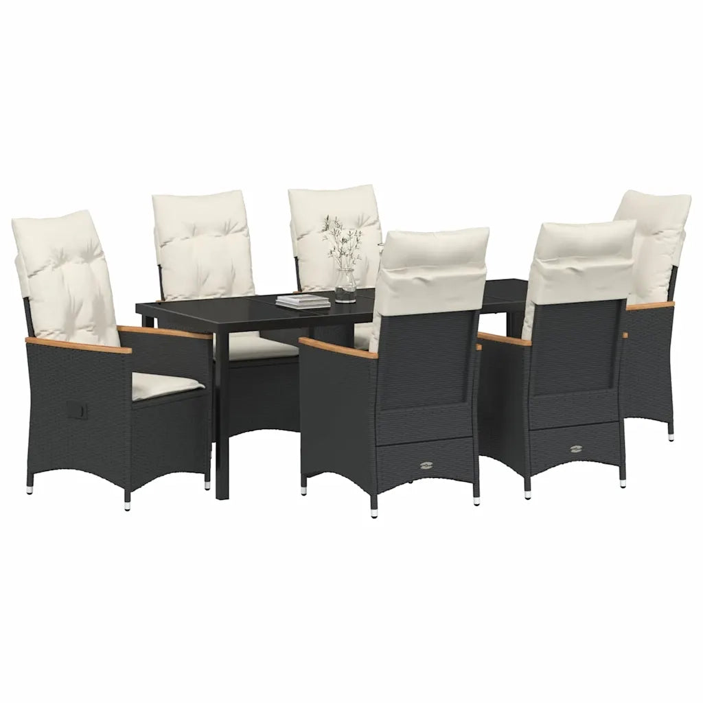 Set da Pranzo per Giardino con cuscino 7 pcs Nero polyrattan 3379609
