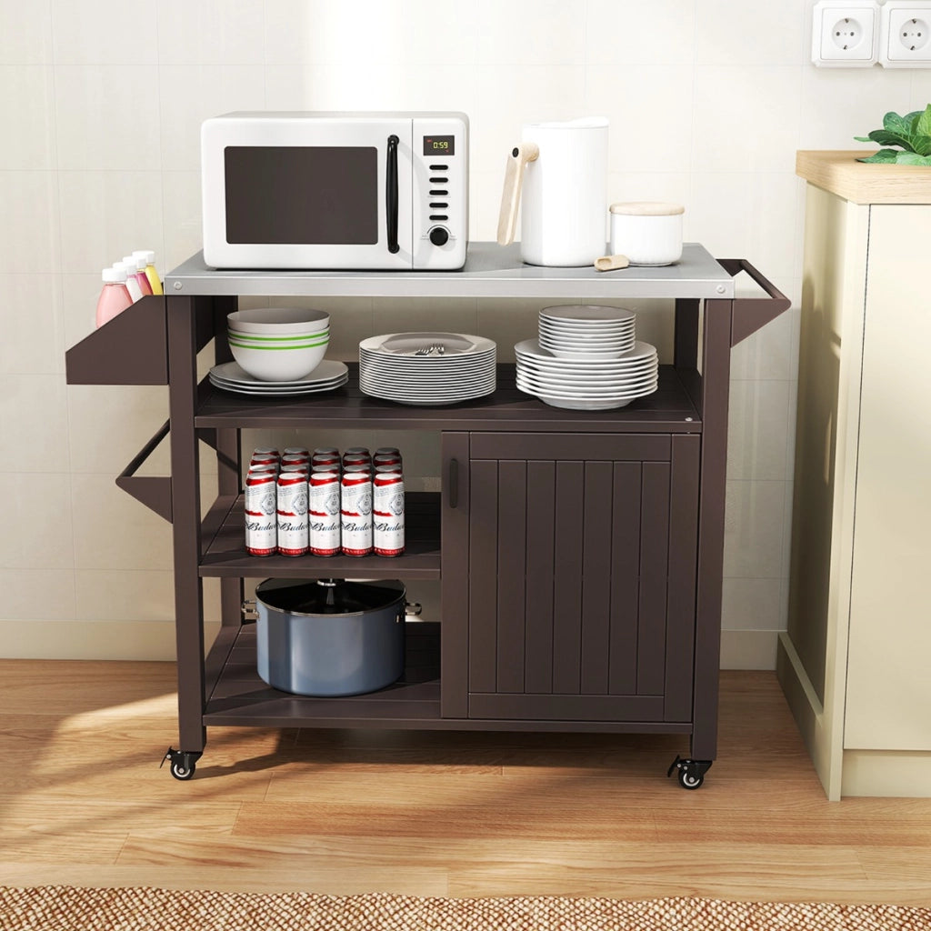 Carrello per grill da esterno con portaspezie per barbecue, Isola da cucina portatile in metallo su ruote-Accessori per barbecue