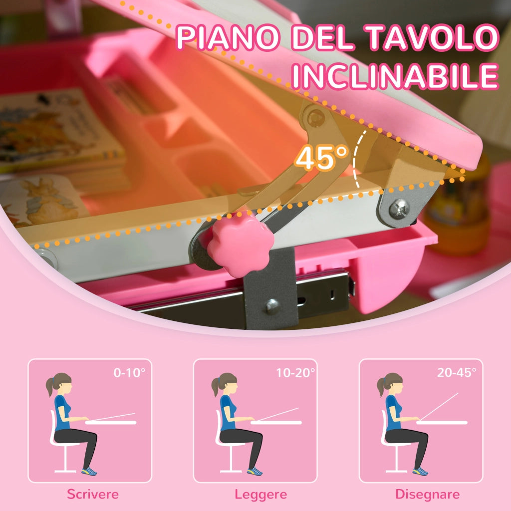 Scrivania Bambini con Sedia Regolabile ¨C zephmum ¨C 66x47x52-77 cm, Rosa