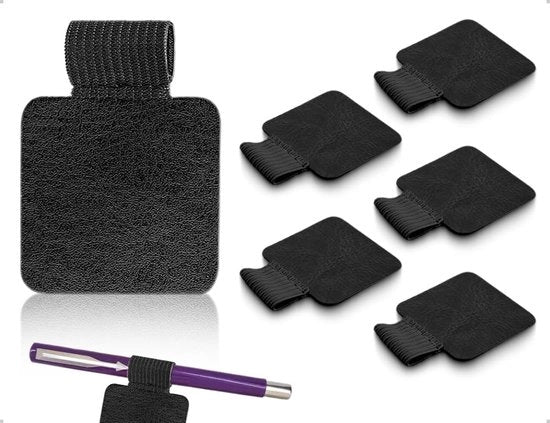 Set di 5 Pennelli a Lussate - Autoadesivi - Elastici - Pelle PU - Adatto per Quaderno - Utensile Pratico per la Scrittura - Portapenne