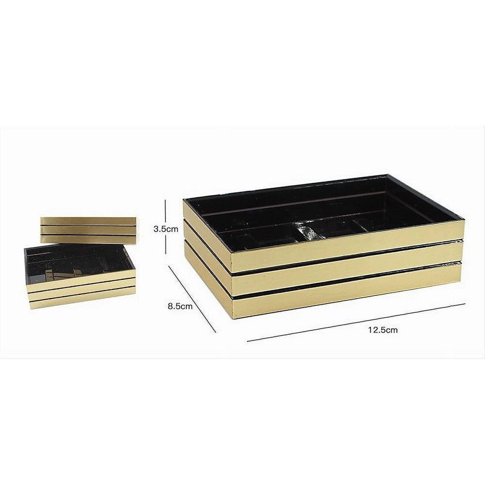 Trade Shop - Piattino Porta Sapone Saponetta Oro A Righe Stile Moderno Arredo Bagno 10387 -