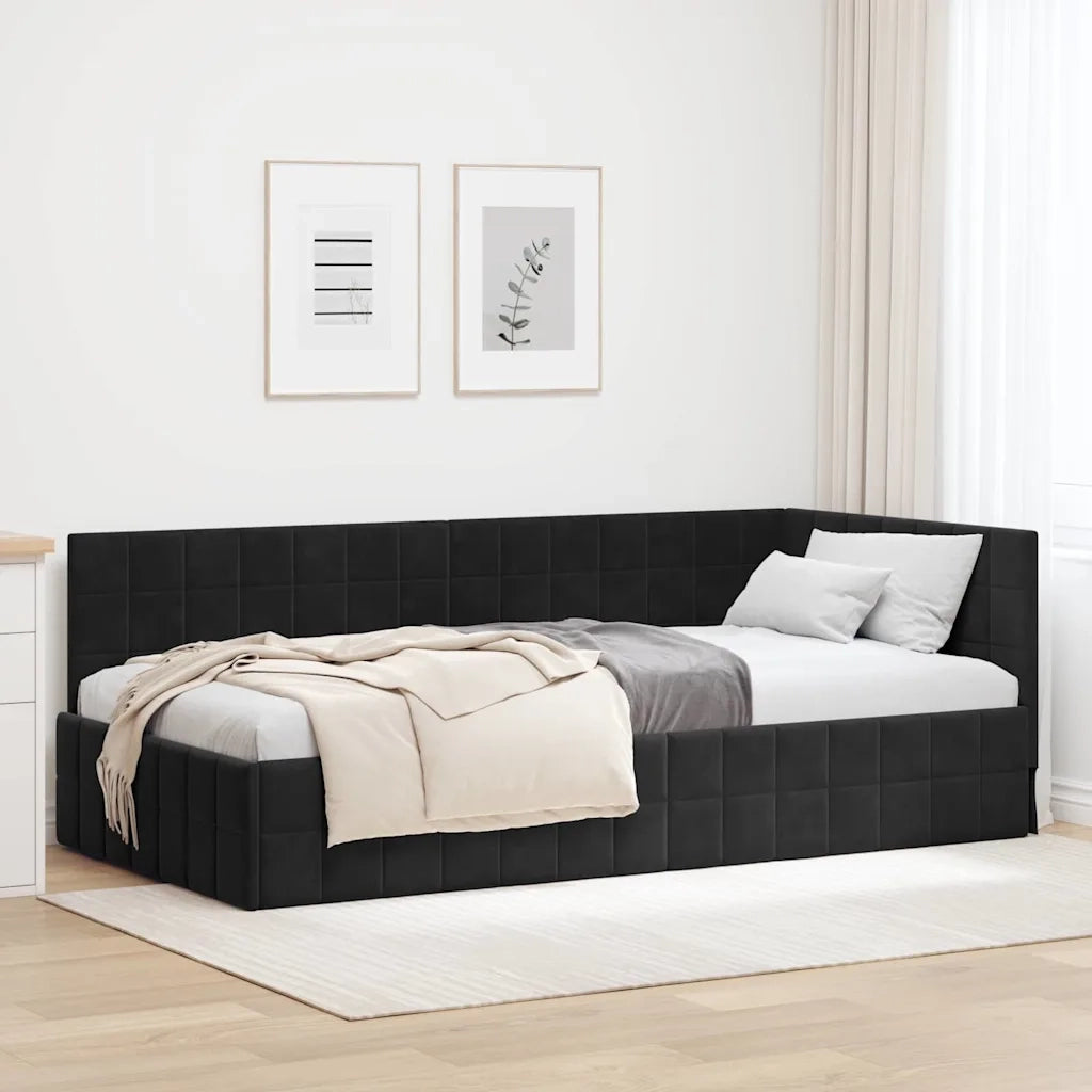 Cornice del letto ad angolo Nero 90 cm x 190 cm Velluto