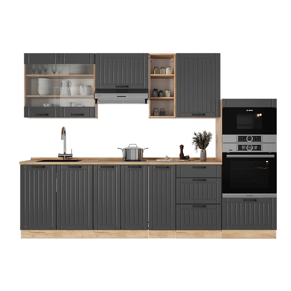 Cucina componibile Fame-Line Grigio scuro/Rovere dorato 280 cm senza piano di lavoro Vicco