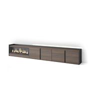 Mobile TV Soggiorno, 315x50x35 cm, Per TV fino a 80", Camino elettrico XXL, LED, Rovere scuro e Nero