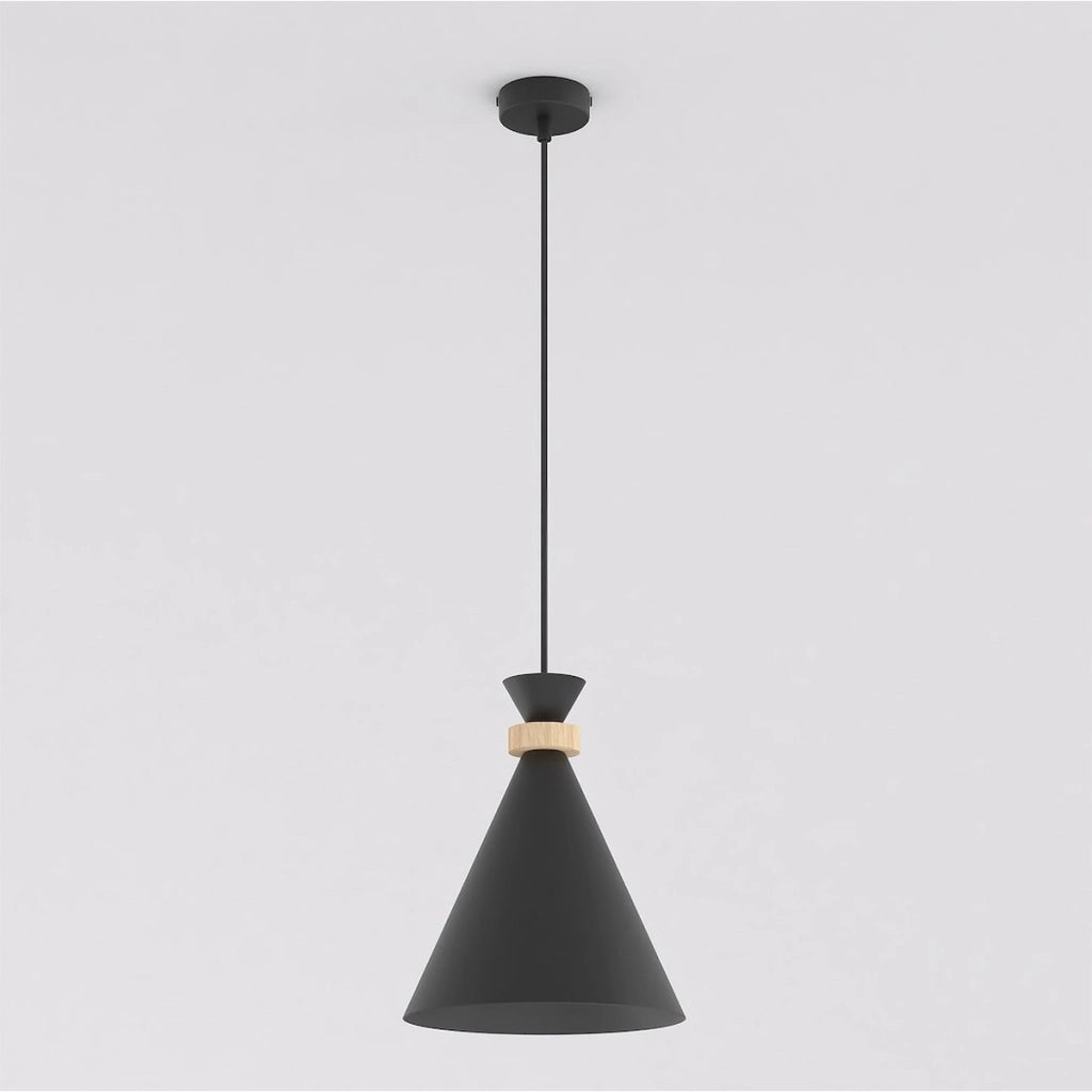 Lampada a sospensione ZERO in acciaio nero e legno