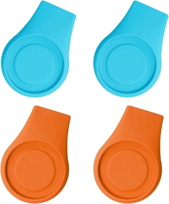 Clip per bal marker houder in blu celeste e arancione, con 4 pezzi in silicone, dotata di forte adesivo magnetico lungo il bordo della tasca, adatta per golfisti uomini, donne e bambini