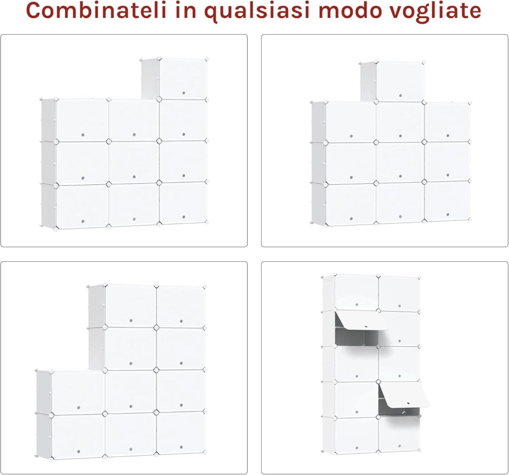 Scarpiera da Ingresso, Porta Scarpe con 10 Scomparti, Scarpiera Modulare per 40 Paia di Scarpe, Contenitore per Scarpe con Porte, in Plastica e Metallo, Bianco, 35x35x45cm/Scomparto