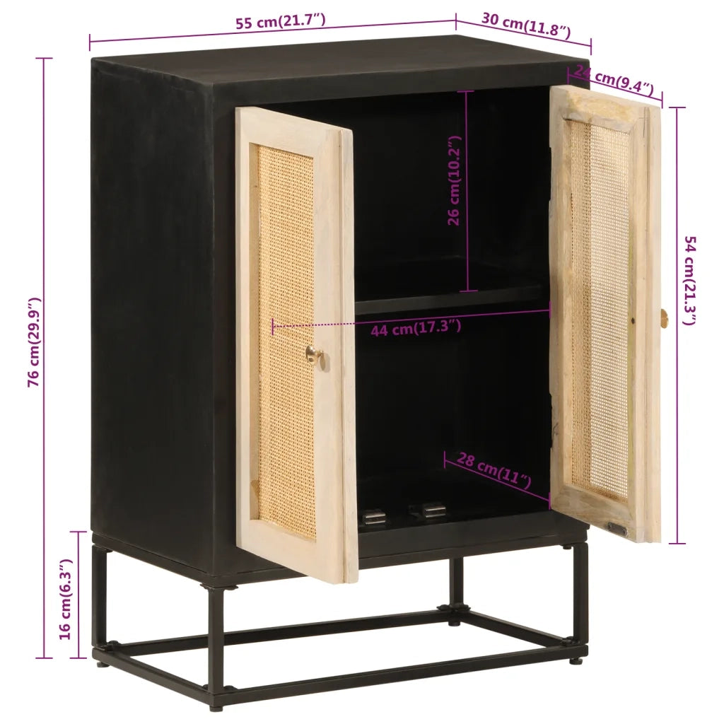 Credenza Nera 55x30x76 cm in Legno Massello di Mango e Ferro 372000