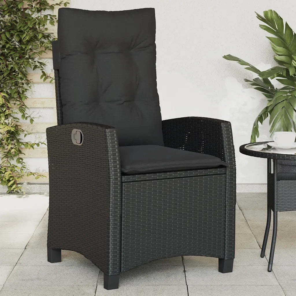 Sedia Reclinabile da Giardino | Sedie da Esterno con Cuscini Nera in Polyrattan