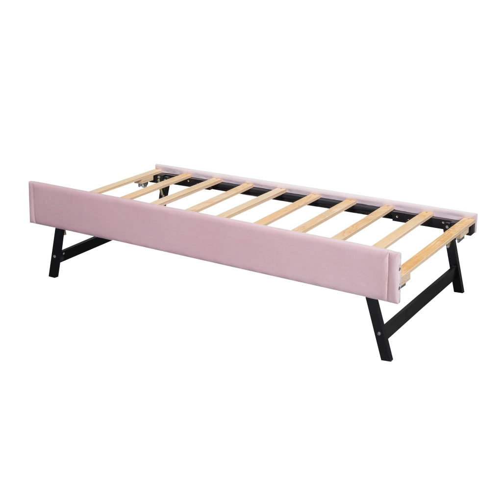 LETTO Imbottito 90x200 cm Velluto Rosa con letto estraibile e rete a doghe