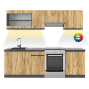 Cucina componibile Raul Rovere dorato/Antracite 240 cm senza piano di lavoro con striscia LED Vicco