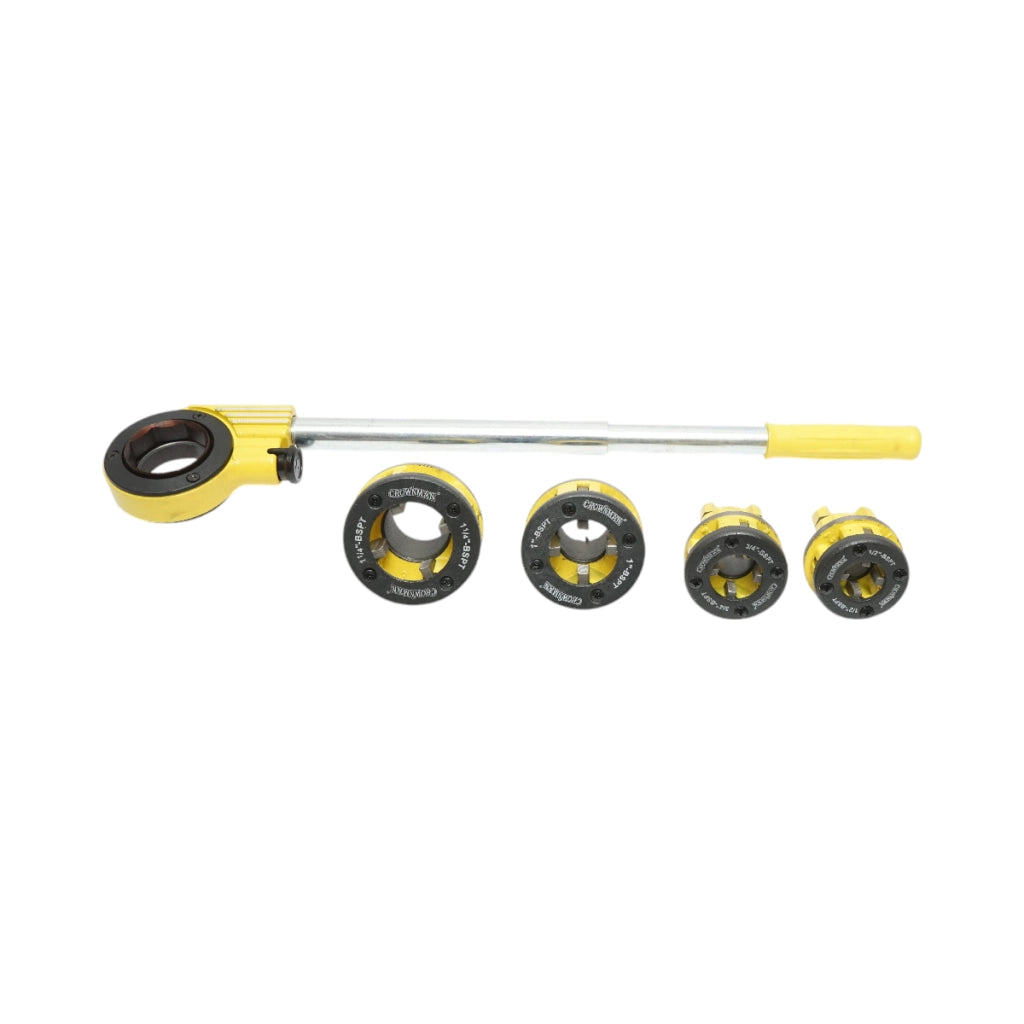 Set di matrici a cricchetto per tubi Crownman da 1/2, 3/4, 1 e 1-1/4 pollici BSPT