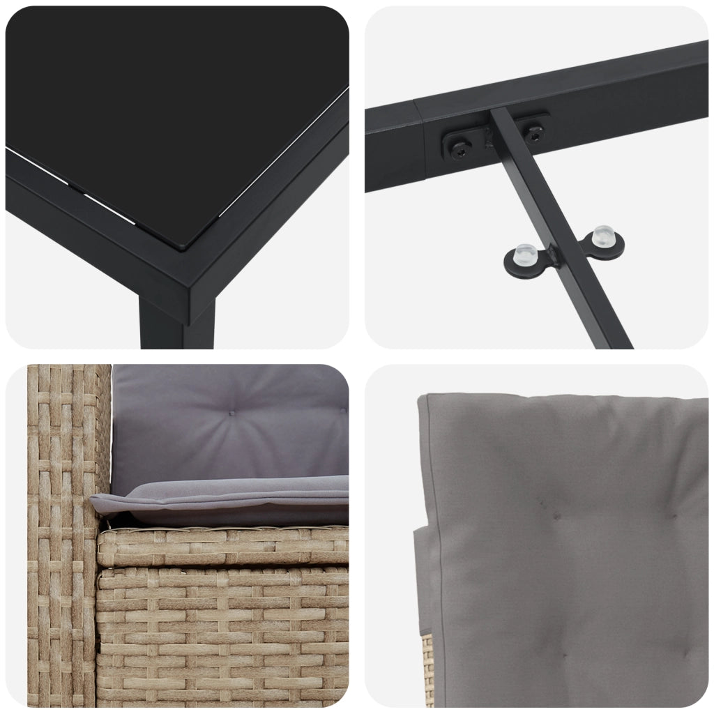 Set da Pranzo da Giardino a 9 Pezzi con Cuscini Beige in Rattan PE