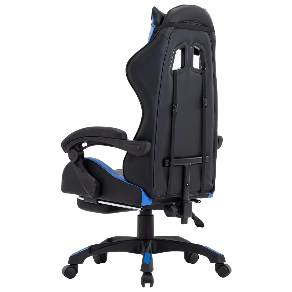 Poltrona sedia girevole per ufficio computer studio videogiochi con poggiapiedi e similpelle blu 02_0024217
