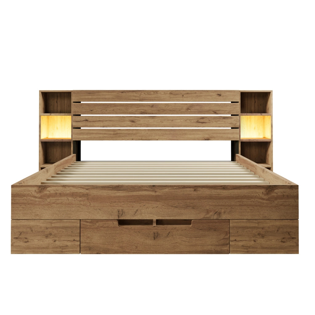 Letto matrimoniale 160x200 con testiera contenitore, LED e porte USB