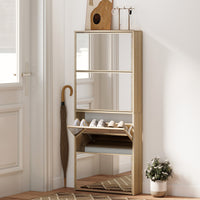 Scarpiera a Specchio 63x17x146 cm a 4 Ante Antiribaltamento in Legno color Legno