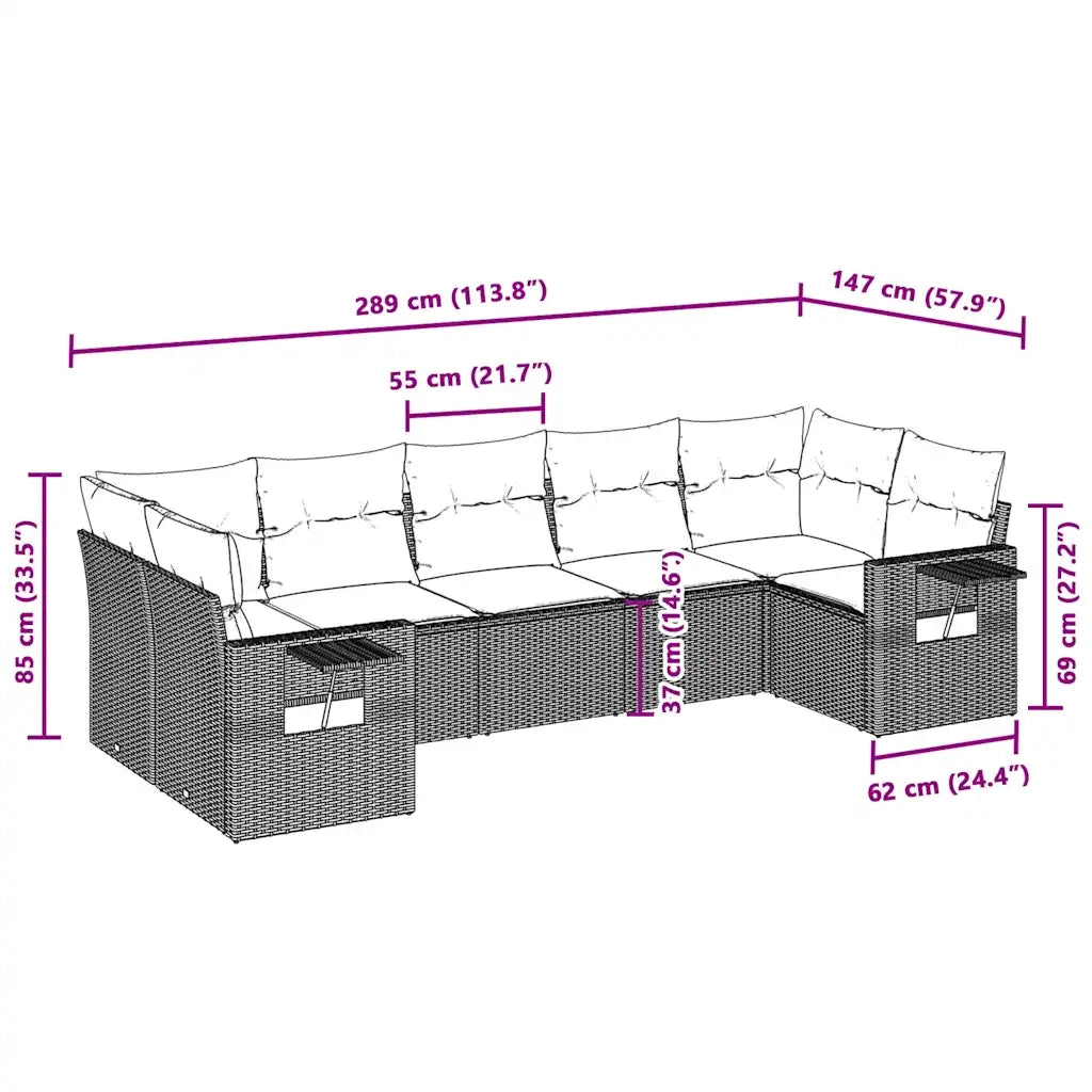 Set Divani da Giardino 7pz con Cuscini Grigio Chiaro Polyrattan