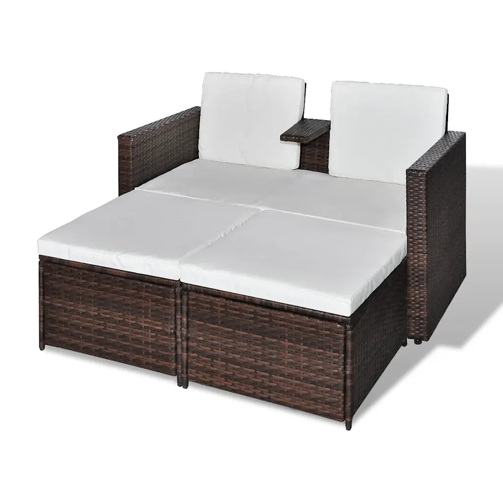 Set Mobili da Giardino 4 pz con Cuscini-Sofa da giardino in Polyrattan Marrone