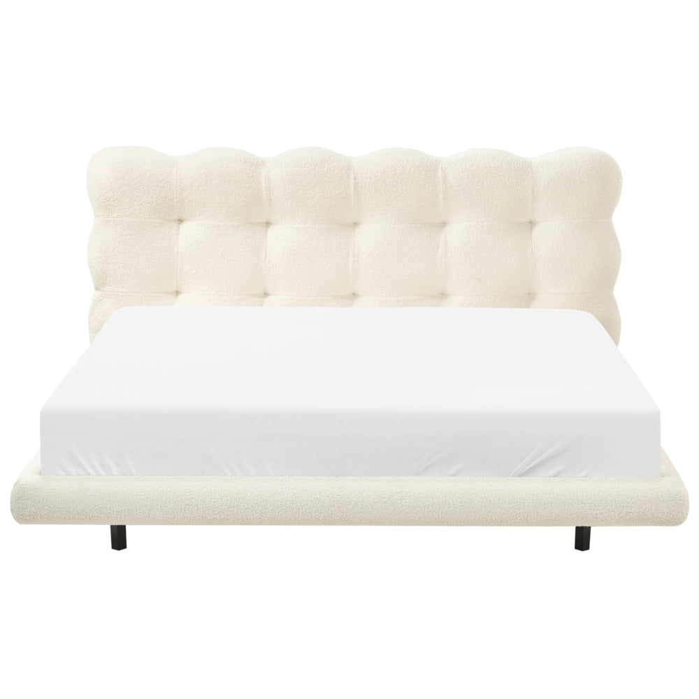 Letto matrimoniale in tessuto boucle con testata trapuntata Bianco sporco 160 x 200 cm design moderno