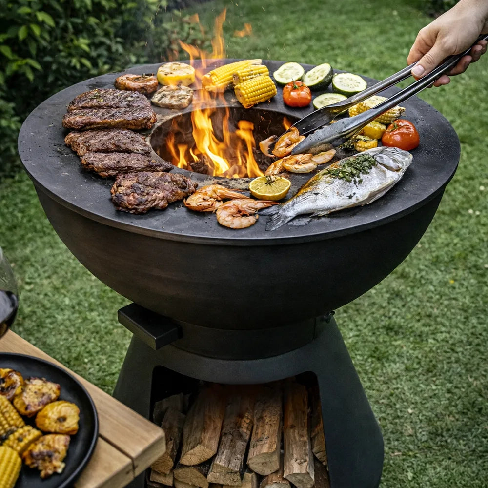 Tempo Style – Barbecue a Legna e Carbone Yucatán Antracite | BBQ in Acciaio Corten da Esterno con ruote e Griglia di cottura in Acciaio Inox 316