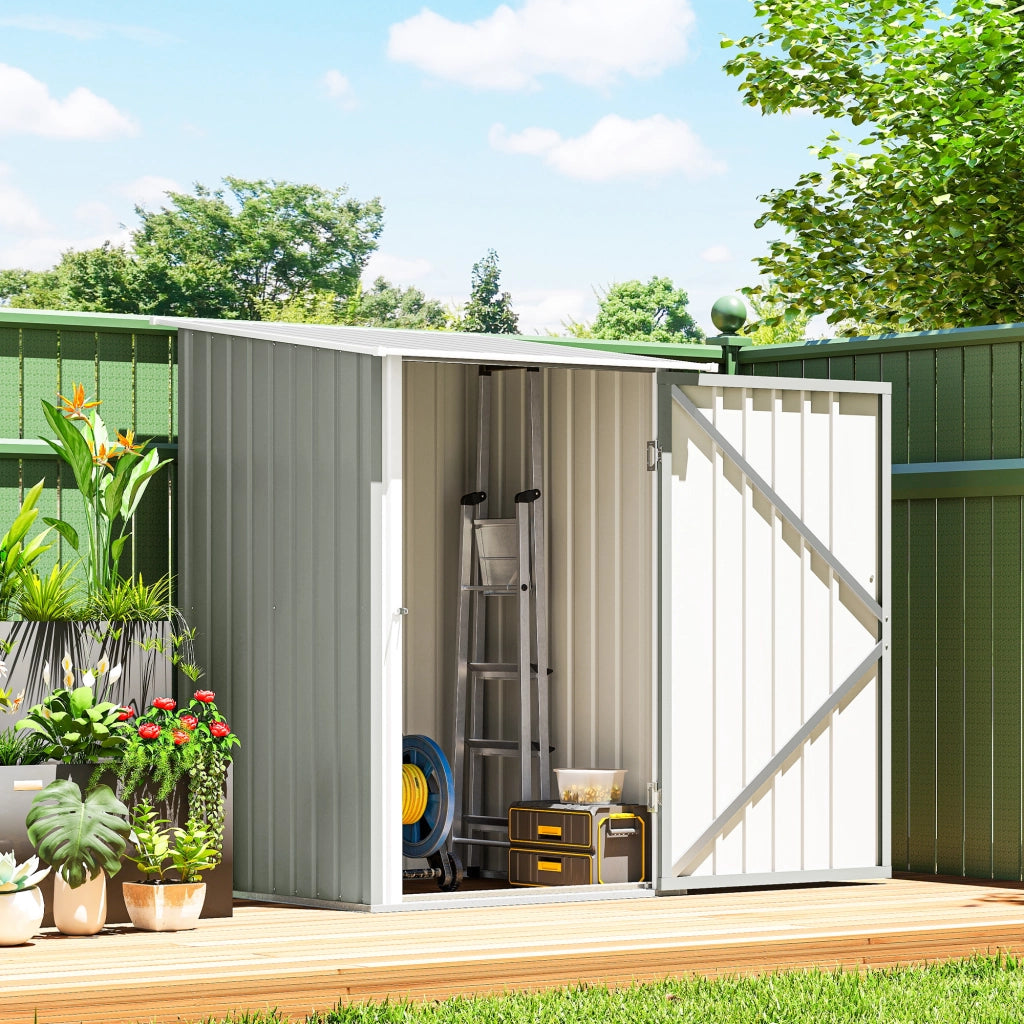 Casetta da Giardino Porta Attrezzi in Acciaio Galvanizzato con Porta, 100x104x160 cm, Grigio Chiaro