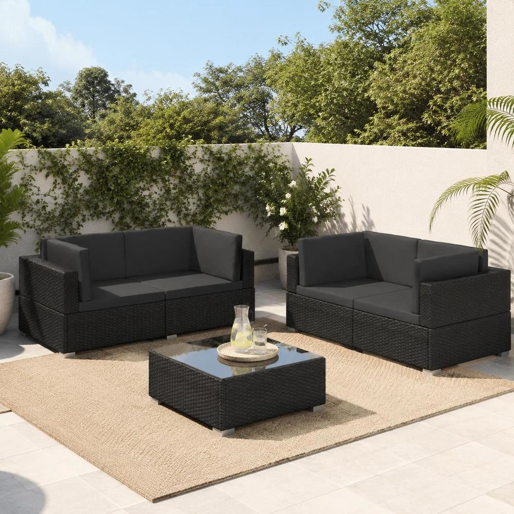 Corner Sofas, Set Of 2, With Cushions, Poly Rattan, Black