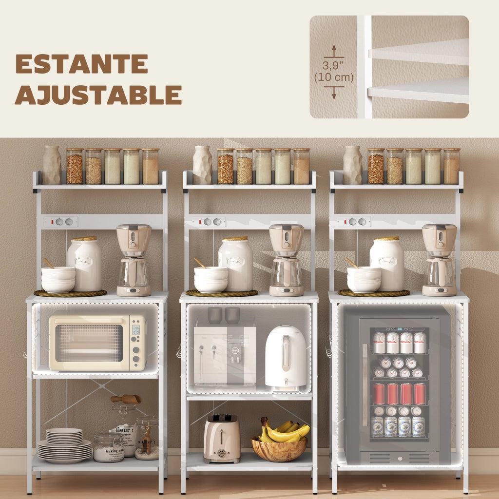 Scaffale da Cucina con Prese Elettriche ¨C zephmum ¨C Bianco 60x42x137 cm