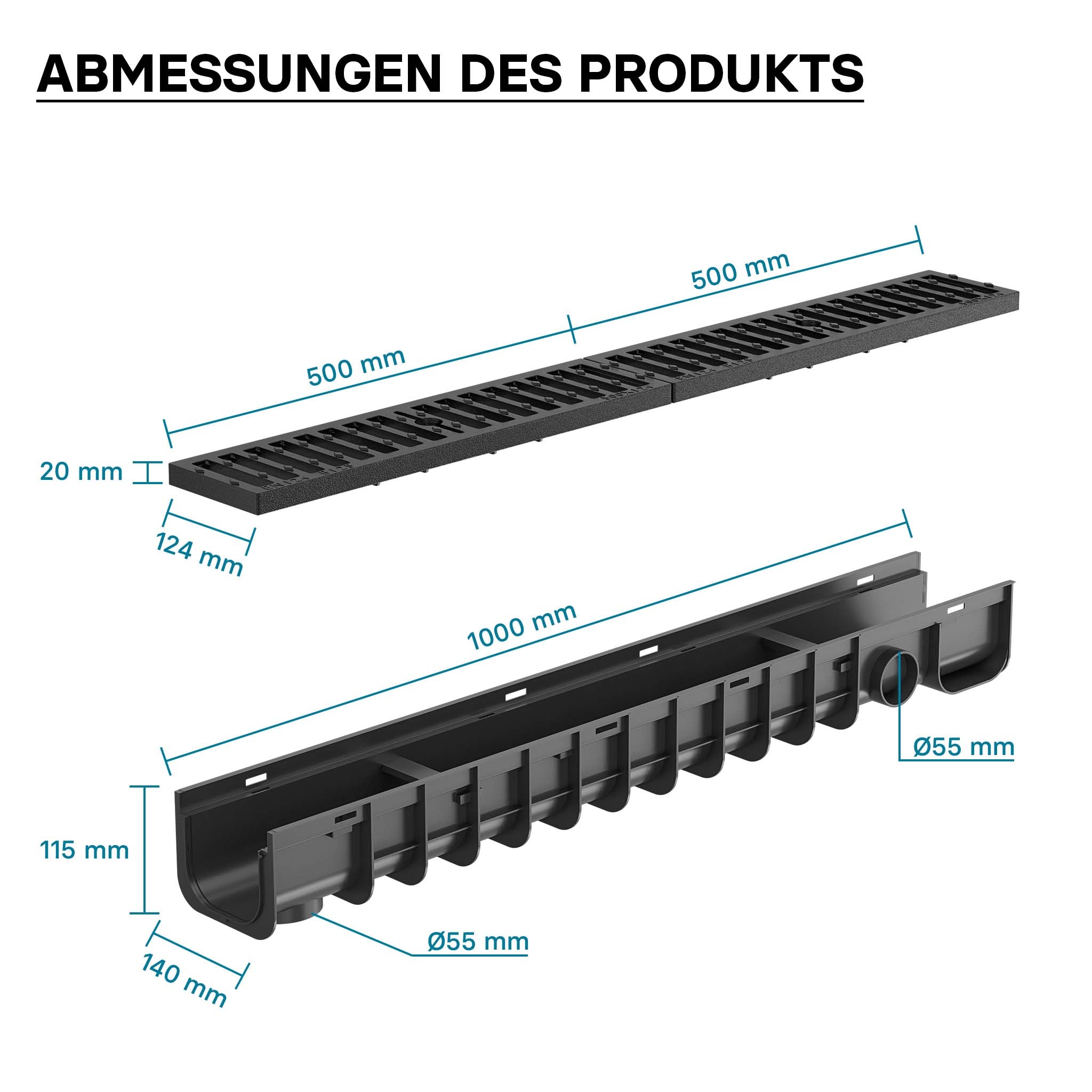 Canale di scolo 1m con griglia per scarico acqua 25t Canaletta di drenaggio