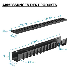 Canale di scolo 1m con griglia per scarico acqua 25t Canaletta di drenaggio