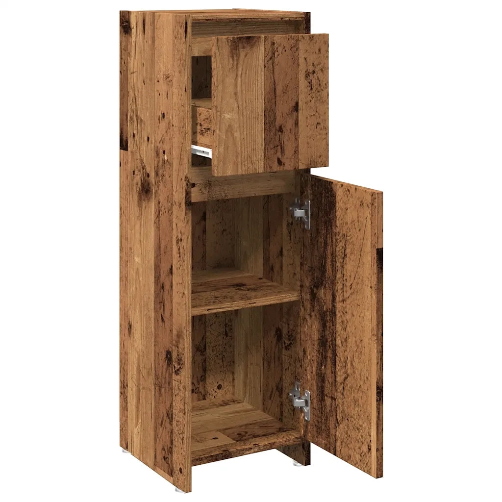 Mobiletto da bagno vintage con cassetto e scomparti 30 x 30 x 95 cm legno composito finitura effetto legno anticato 02_0050730