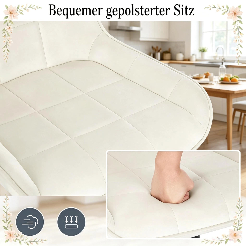 SEDIA Imbottita in Velluto 81,5 cm Metallo Set da 4 pezzi Nero/Bianco