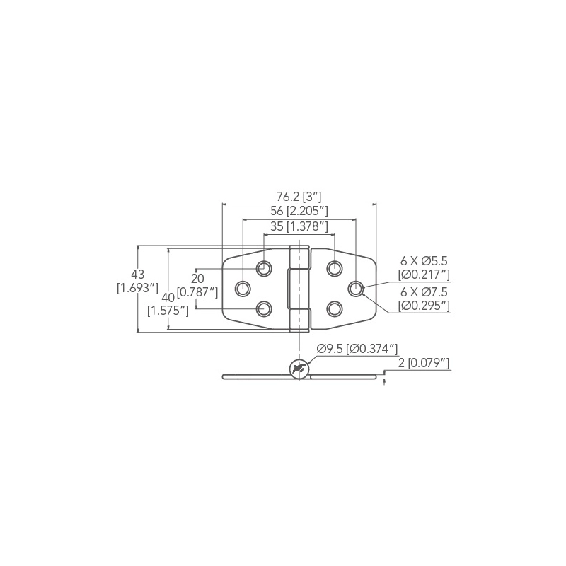 CERNIERA INOX CON FRIZIONE MM.40X76