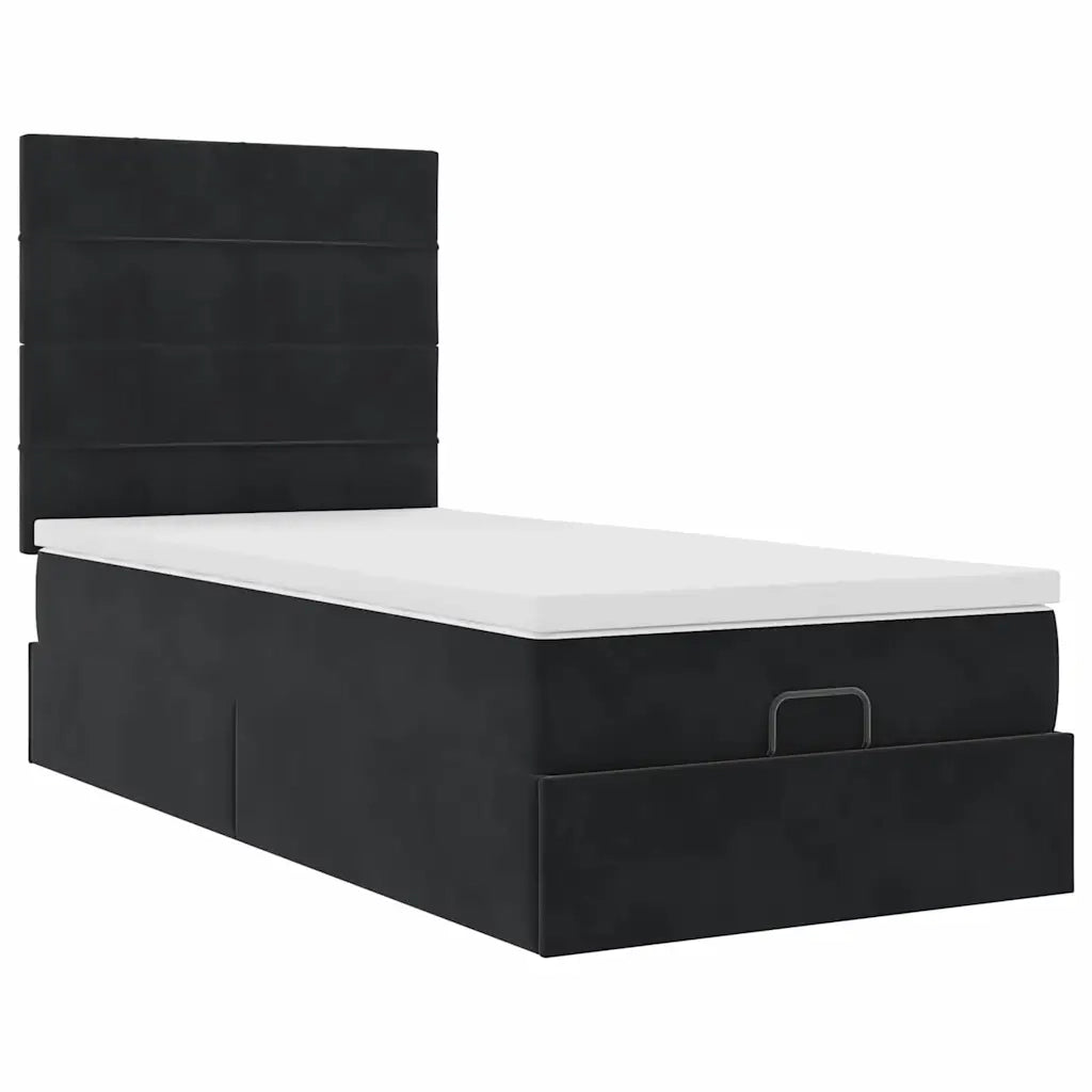 vidaXL Struttura Letto Pouf con Materassi Nero 100x200 cm Velluto