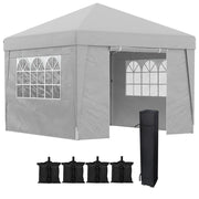 GAZEBO PIEGHEVOLE AD ALTEZZA REGOLABILE CON FINESTRELLE IN ACCIAIO E TESSUTO OXFORD 298X298X288 CM GRIGIO CHIARO
