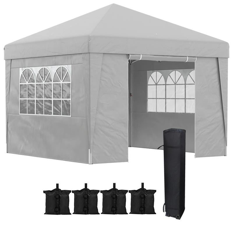 GAZEBO PIEGHEVOLE AD ALTEZZA REGOLABILE CON FINESTRELLE IN ACCIAIO E TESSUTO OXFORD 298X298X288 CM GRIGIO CHIARO