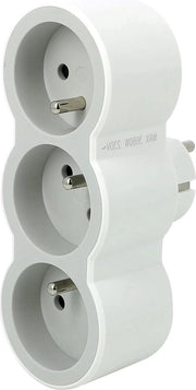 Scatola di presa tripla con prese terrestri - Posizionamento orizzontale - Sicurezza per bambini - Luce bianco grigio chiaro