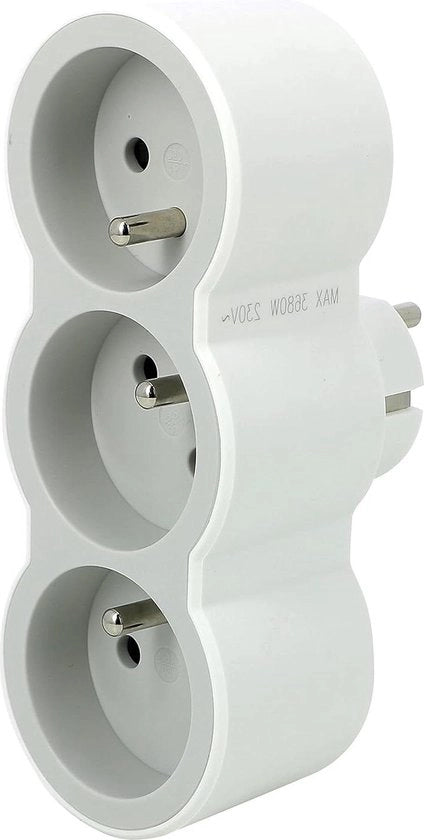 Scatola di presa tripla con prese terrestri - Posizionamento orizzontale - Sicurezza per bambini - Luce bianco grigio chiaro