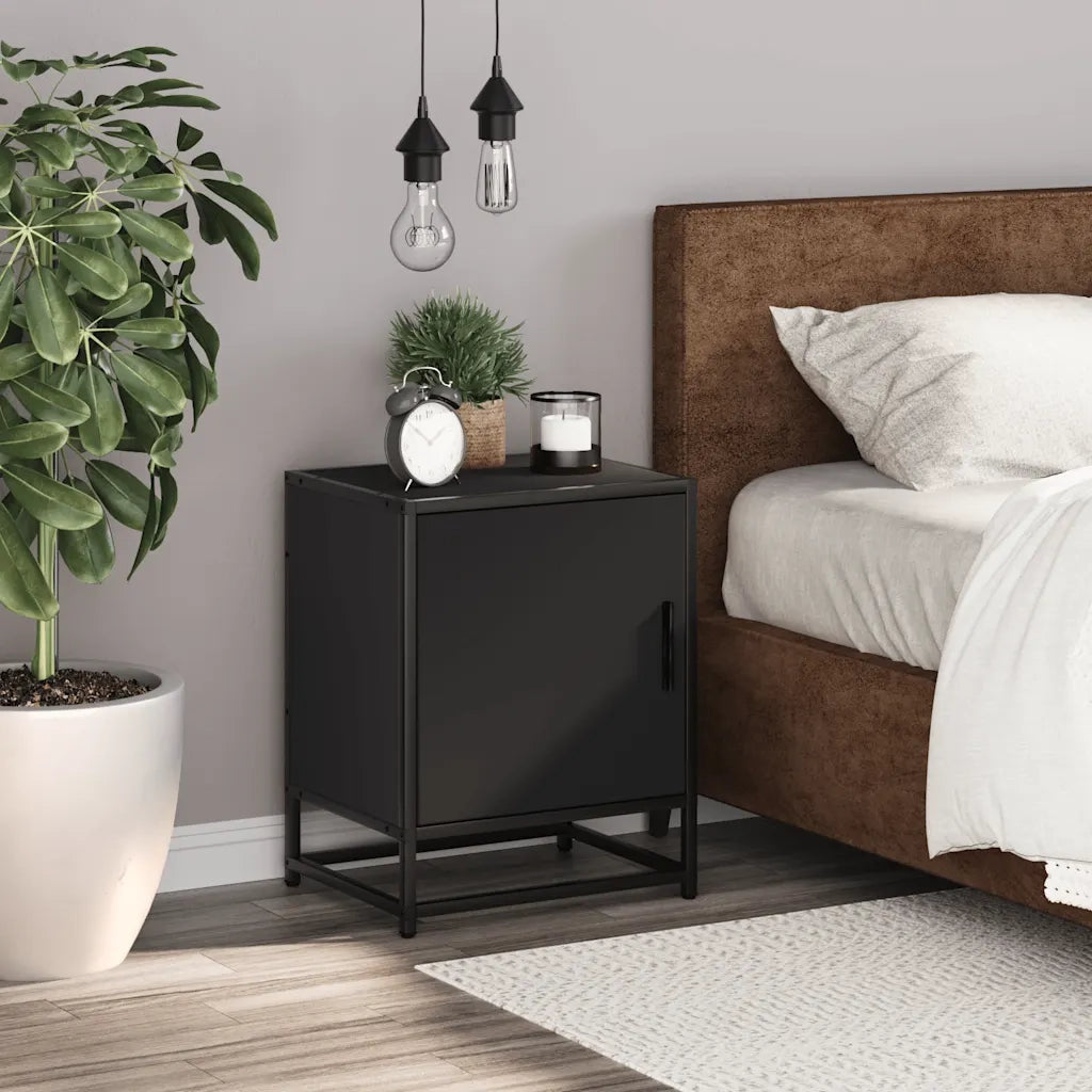 Comodino Nero 40x31x50 cm Legno Multistrato e Metallo 848709