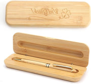 Penna in legno come regalo di addio per colleghi al nuovo lavoro o inizio studi con disegno a foglia di quattro foglie in scatola di regalo