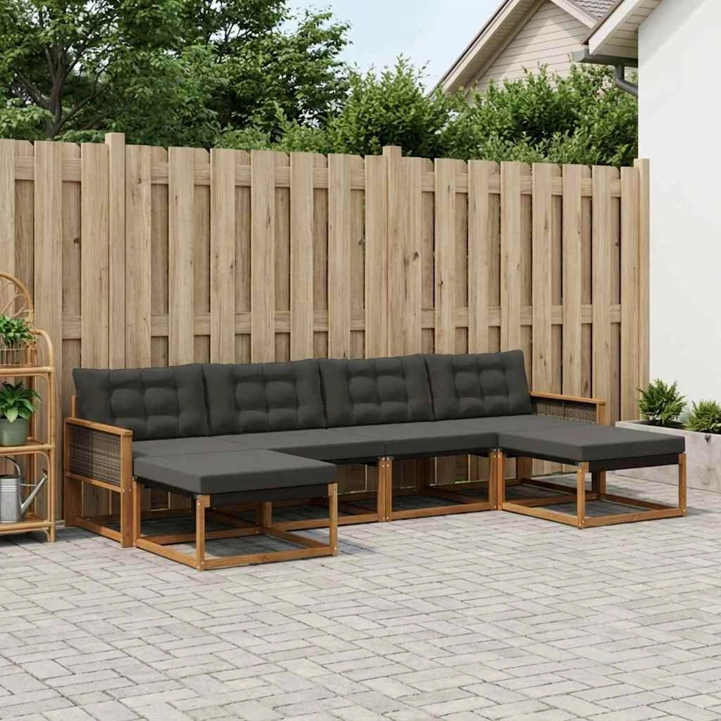 Set di divani da esterno 6 pz Naturale e Nero 3381596