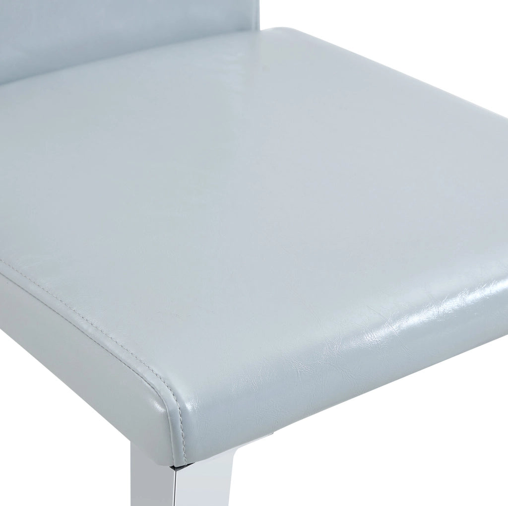 Set 2 sedie da pranzo moderne in PU grigio chiaro con gambe in metallo argentato; h 90 cm
