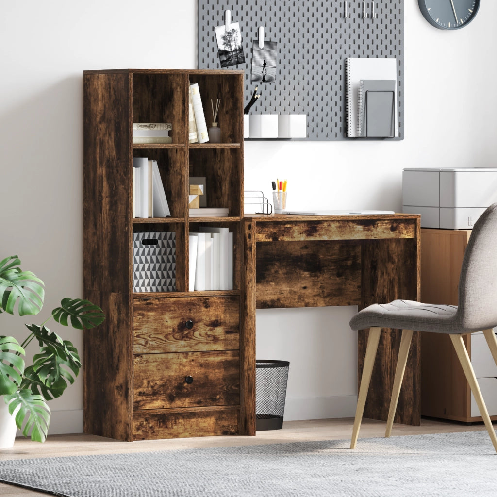 Scrivania con spazio di archiviazione rovere affumicato legno ingegnerizzato