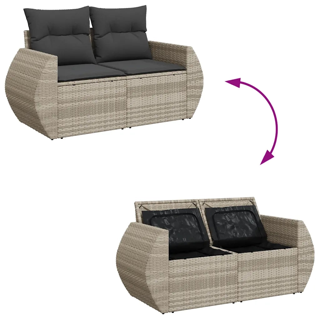 vidaXL Set Divano da Giardino 9pz con Cuscini Grigio Chiaro Polyrattan